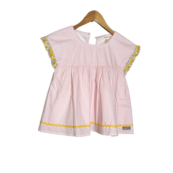 NWT MATILDA JANE Pink yellow Lace Ruffle Top Rick Rack trim spring cotton 7y 7 - Picture 1 of 9